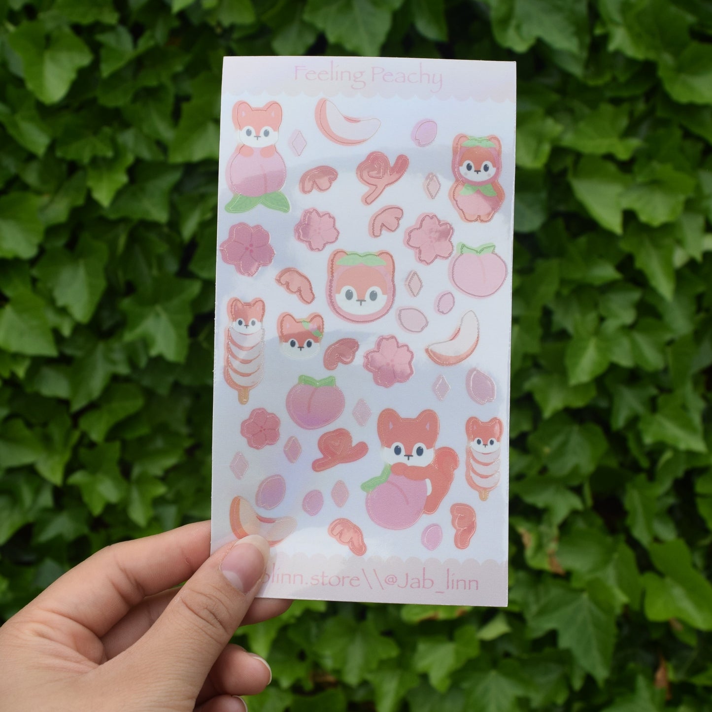 squirrel sticker sheet with peaches and flowers