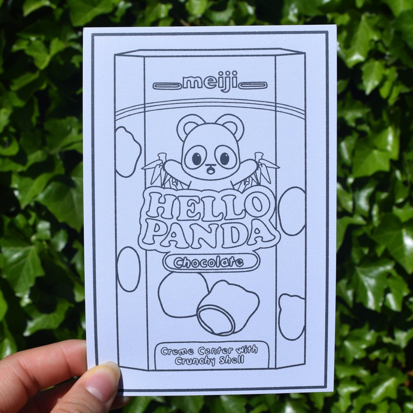 colorable note card of a panda chocolate snack