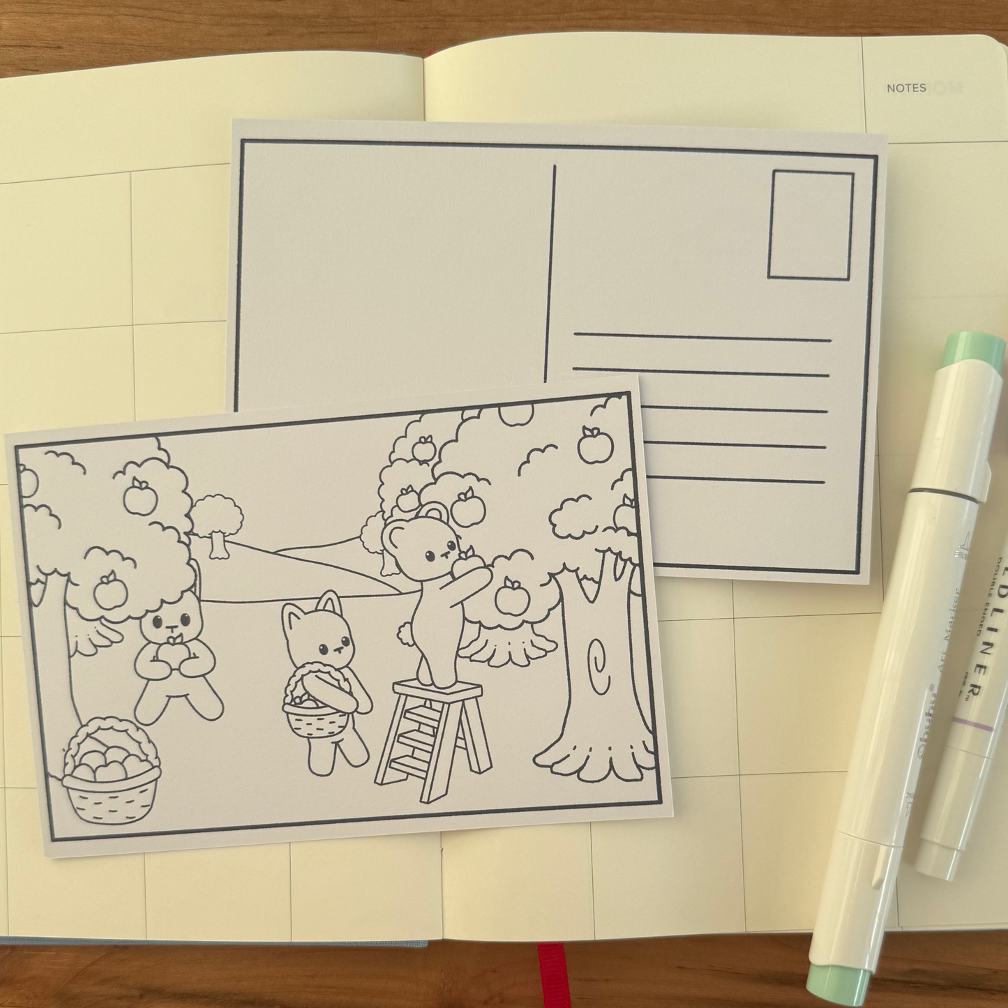 Apple Picking Colorable Note Card