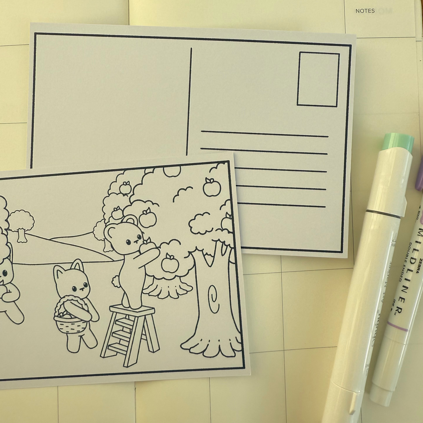 Apple Picking Colorable Note Card