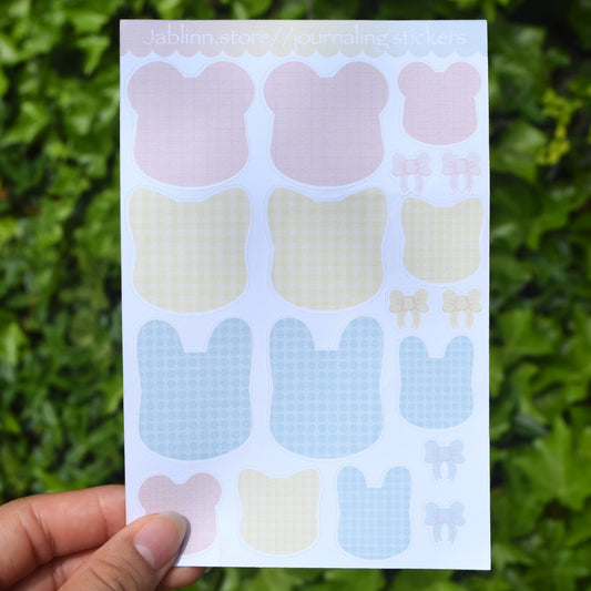 bear, cat, and bunny shaped head with cute patterns and spring colors