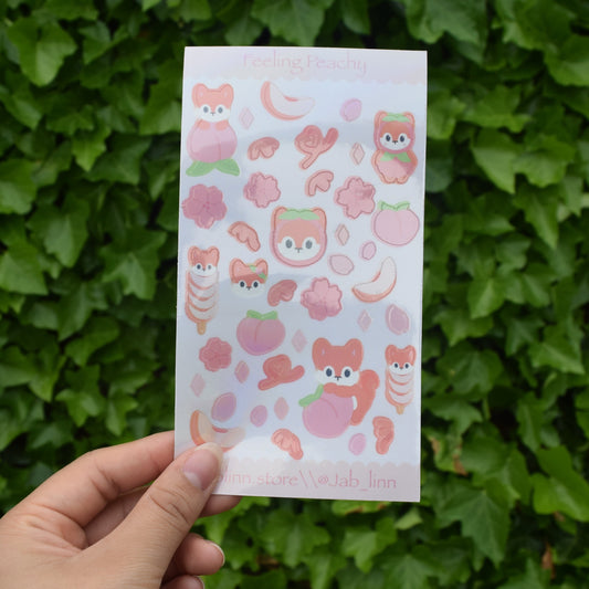 squirrel sticker sheet with peaches and flowers