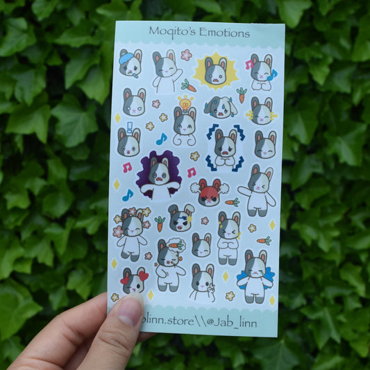bunny sticker sheet with different emotions