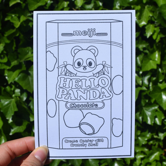 colorable note card of a panda chocolate snack