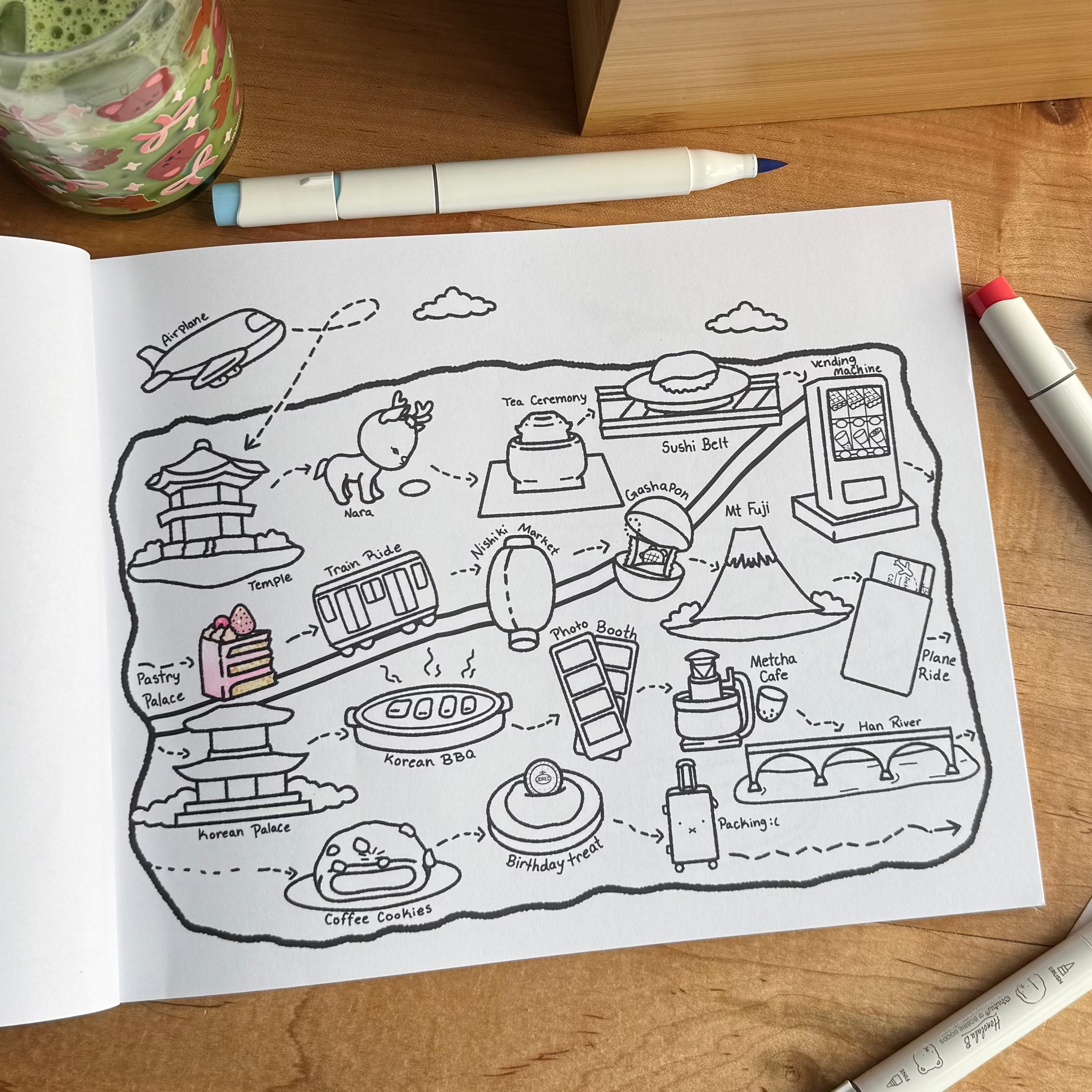 Travels From Tokyo To Seoul Coloring Book