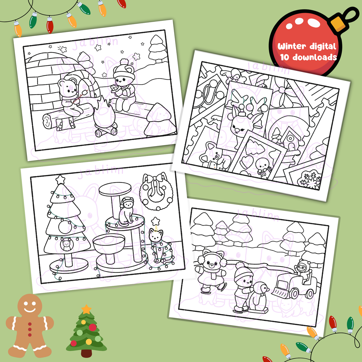 Winter coloring bundle Digital Download